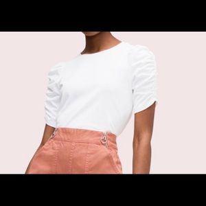 New Kate Spade White Ruched Sleeve Tee- Size M
